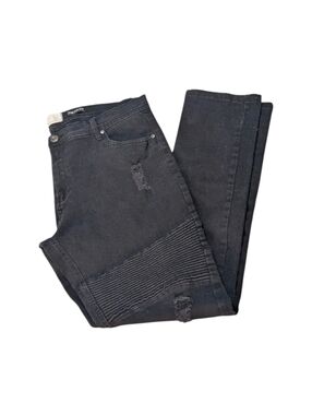 Biker-Core High-Rise Distressed Moto Jeans 36 (Fits 37) Ribbed Stacked Denim